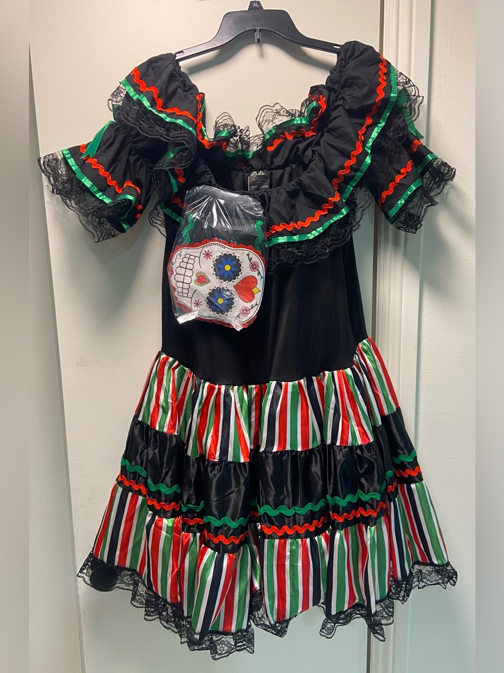 Día De Los Muertos Dress/Costume w/ Suger Skull Belt. Kids Size XL
